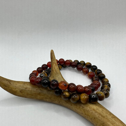 Stretch Beaded Bracelets | Set of 2 | Tigers Eye Carnelian Bead Bracelet | Everyday Wear for Him Her Anyone