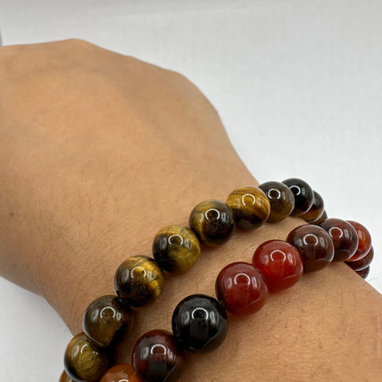 Stretch Beaded Bracelets | Set of 2 | Tigers Eye Carnelian Bead Bracelet | Everyday Wear for Him Her Anyone