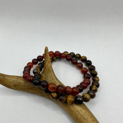Stretch Beaded Bracelets | Set of 2 | Tigers Eye Carnelian Bead Bracelet | Everyday Wear for Him Her Anyone