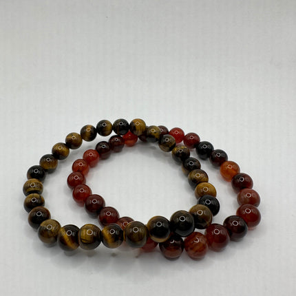Stretch Beaded Bracelets | Set of 2 | Tigers Eye Carnelian Bead Bracelet | Everyday Wear for Him Her Anyone