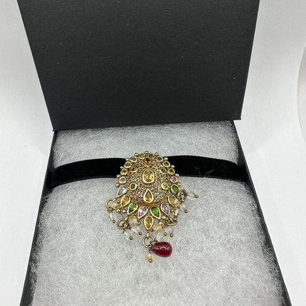 Vintage Watermelon Tourmaline Choker Golden 925 Sterling Silver Necklace