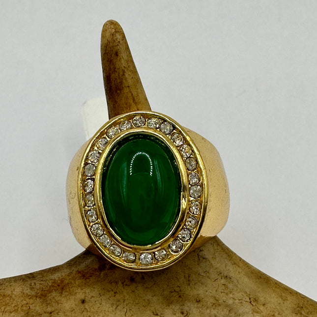 Vintage Gold Green Jade Lucky Cocktail Ring