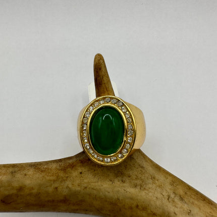 Vintage Gold Green Jade Lucky Cocktail Ring