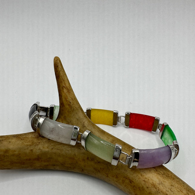 Vintage Mixed Gemstone Lucky Bracelet Silver Bronze