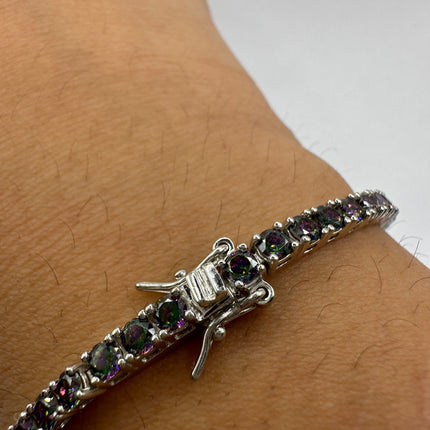 Vintage Silver Tennis Bracelet | Mystic Blue Topaz Gemstone Tiny Crystal Birthstone 925 Sterling Silver Box Bracelet | Something Blue
