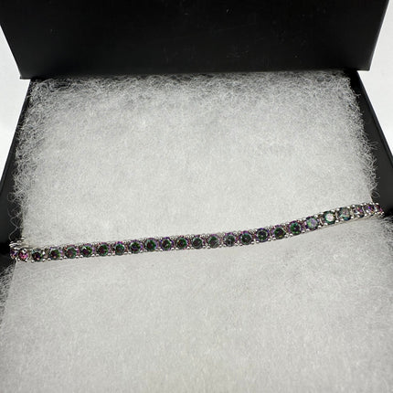 Vintage Silver Tennis Bracelet | Mystic Blue Topaz Gemstone Tiny Crystal Birthstone 925 Sterling Silver Box Bracelet | Something Blue