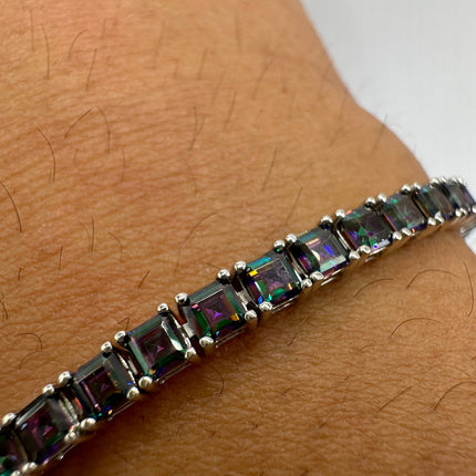 Vintage Silver Tennis Bracelet | Mystic Blue Topaz 925 Sterling Silver