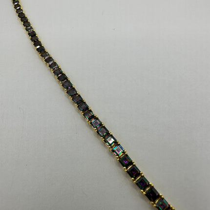 Vintage Gold Tennis Bracelet | Mystic Blue Topaz Gemstone Dainty Box Chain | Golden 925 Sterling Silver Everyday Wedding | Something Blue