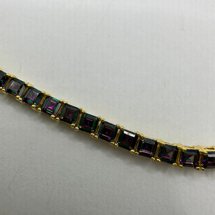 Vintage Gold Tennis Bracelet | Mystic Blue Topaz Gemstone Dainty Box Chain | Golden 925 Sterling Silver Everyday Wedding | Something Blue