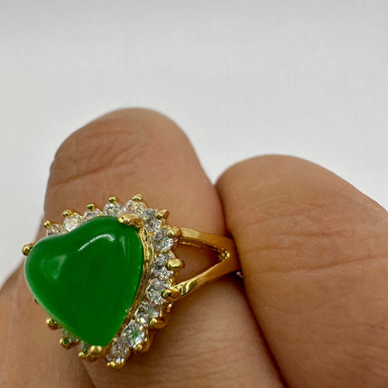 Vintage Gold Green Jade Lucky Cocktail Ring