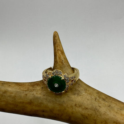 Vintage Golden Green Jade Lucky Cocktail Ring - Free Shipping from US