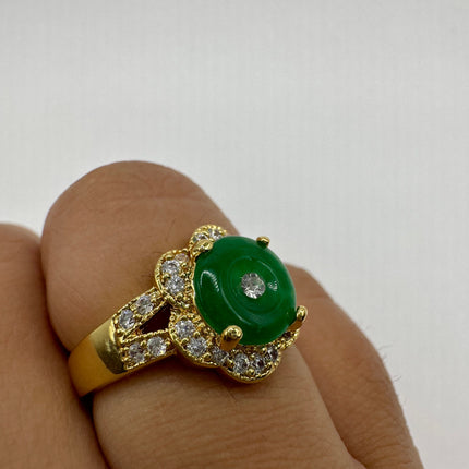 Vintage Golden Green Jade Lucky Cocktail Ring - Free Shipping from US