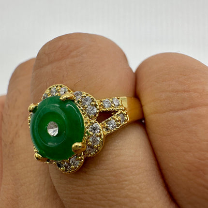 Vintage Golden Green Jade Lucky Cocktail Ring - Free Shipping from US