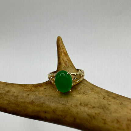 Vintage Gold Green Jade Lucky Cocktail Ring