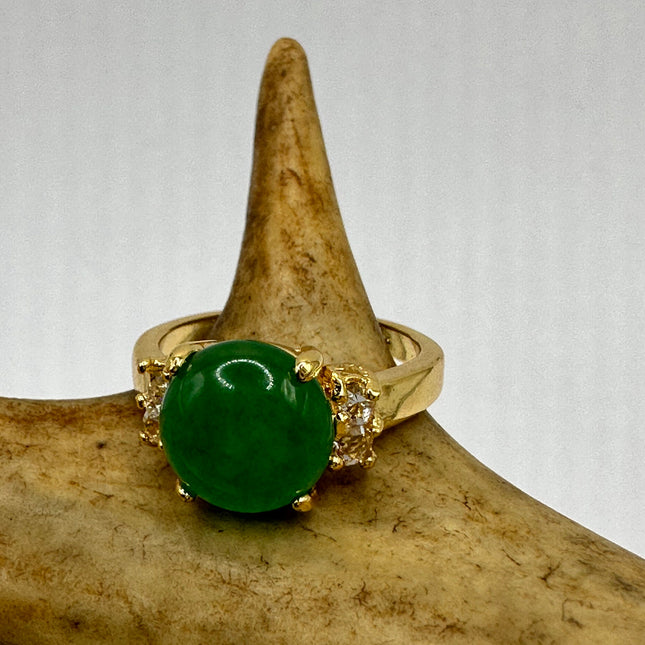 Vintage Gold Green Jade Lucky Cocktail Ring