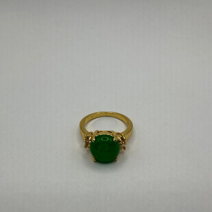 Vintage Gold Green Jade Lucky Cocktail Ring