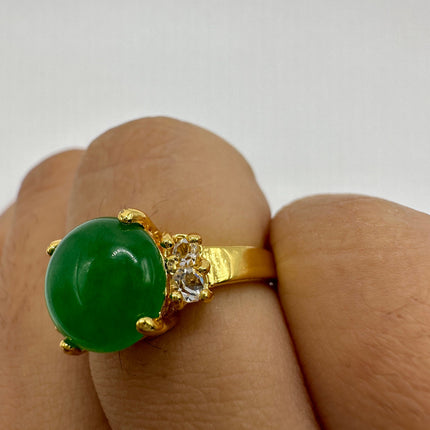 Vintage Gold Green Jade Lucky Cocktail Ring