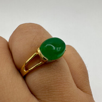 Vintage Gold Jade Ring | Green Gemstone Jade Crystal Birthstone Lucky Cocktail Ring - Size 7