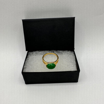 Vintage Gold Jade Ring | Green Gemstone Jade Crystal Birthstone Lucky Cocktail Ring - Size 7