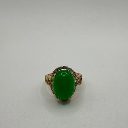 Vintage Green Jade Lucky Cocktail Ring Bronze Setting Hand Refinished adjustable