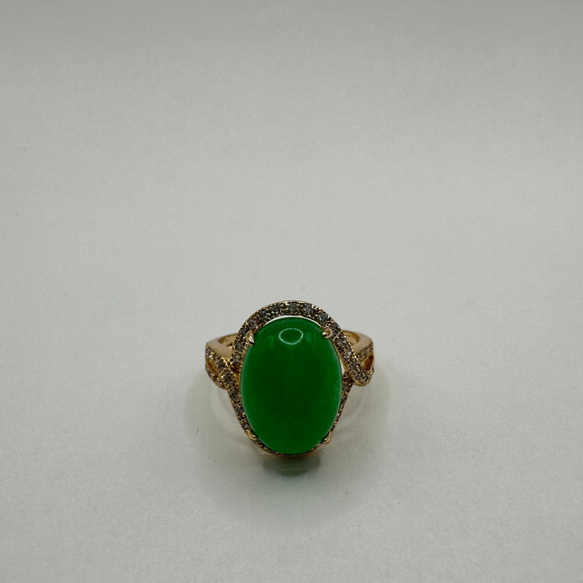 Vintage Green Jade Lucky Cocktail Ring Bronze Setting Hand Refinished adjustable