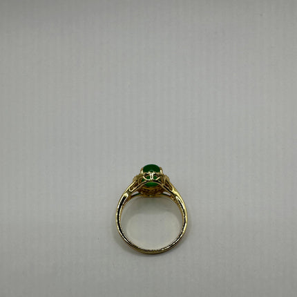 Vintage Gold Green Jade Lucky Cocktail Ring - oval shape, antique design, diamond look