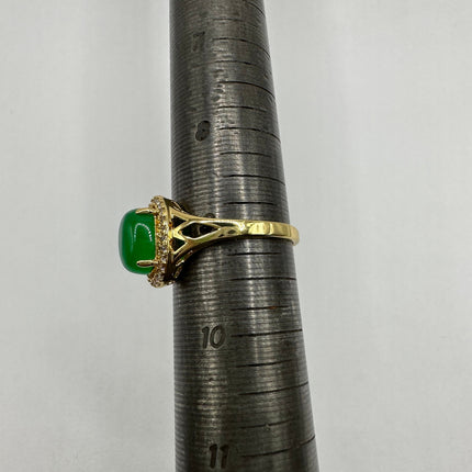 Vintage Gold Green Jade Lucky Cocktail Ring - oval shape, antique design, diamond look