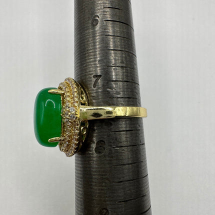 Vintage Gold Green Jade Lucky Cocktail Ring - oval shape, antique design, diamond look