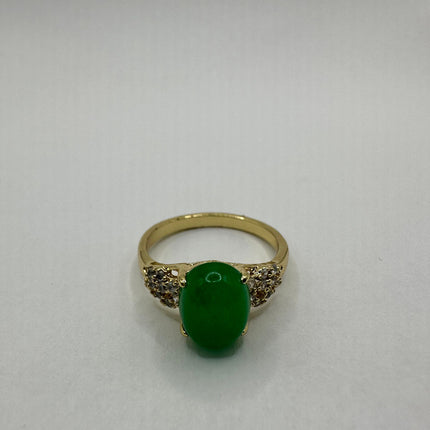 Vintage Gold Green Jade Lucky Cocktail Ring - oval shape, antique design