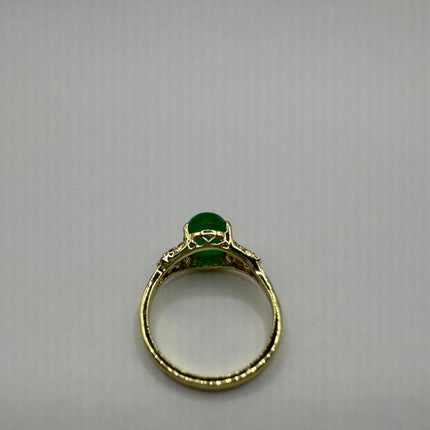 Vintage Gold Green Jade Lucky Cocktail Ring - oval shape, antique design