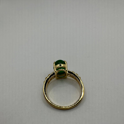 Vintage Gold Jade Ring | Lucky Emerald Green Fun Jade White Crystal Gemstone Cocktail | Gold Finished Bronze Band Ring | Size 7