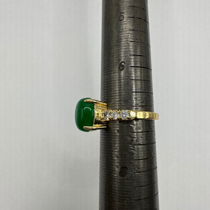 Vintage Gold Jade Ring | Lucky Emerald Green Fun Jade White Crystal Gemstone Cocktail | Gold Finished Bronze Band Ring | Size 7