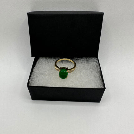 Vintage Gold Jade Ring | Lucky Emerald Green Fun Jade White Crystal Gemstone Cocktail | Gold Finished Bronze Band Ring | Size 7