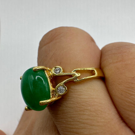 Vintage Gold Green Jade Lucky Cocktail Ring - round shape, antique design