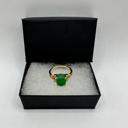 Vintage Gold Green Jade Lucky Cocktail Ring - round shape, antique design