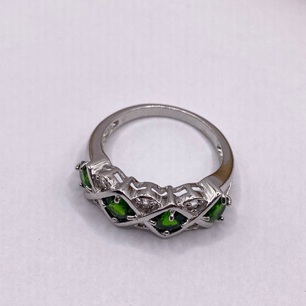 Vintage Green Chrome Diopside Ring Band 925 Sterling Silver