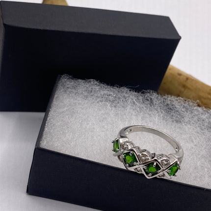 Vintage Green Chrome Diopside Ring Band 925 Sterling Silver