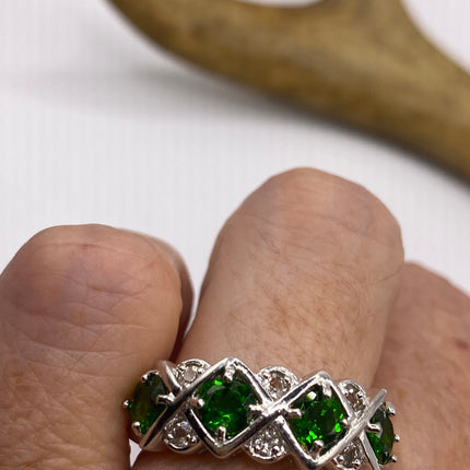 Vintage Green Chrome Diopside Ring Band 925 Sterling Silver