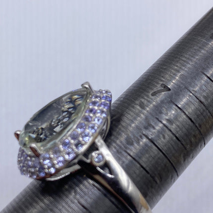 Vintage Green Amethyst Blue Tanzanite Ring Band 925 Sterling Silver