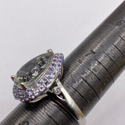 Vintage Green Amethyst Blue Tanzanite Ring Band 925 Sterling Silver