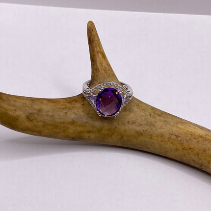 Vintage Purple Amethyst Blue Tanzanite Ring Band 925 Sterling Silver