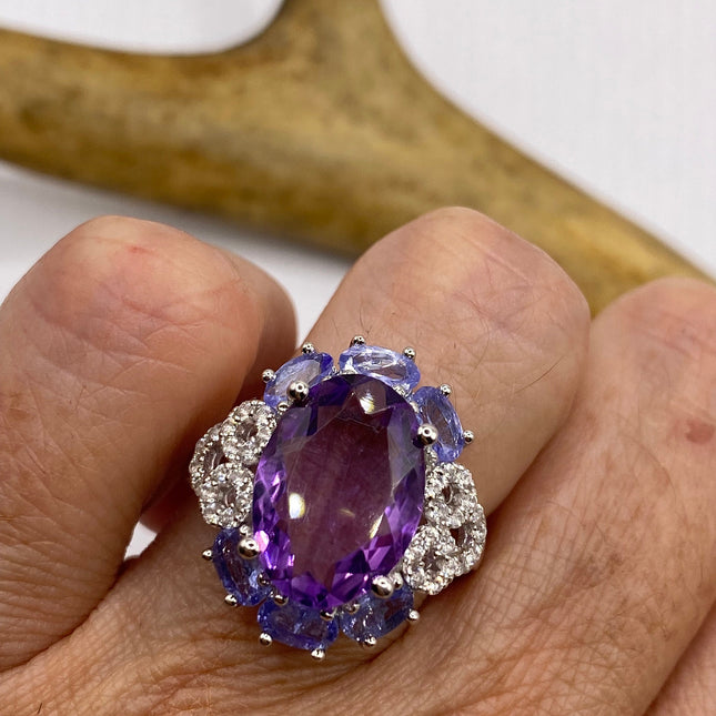 Vintage Purple Amethyst Blue Tanzanite Ring Band 925 Sterling Silver-Rings-TomWayne Jewelers