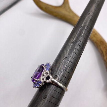 Vintage Purple Amethyst Blue Tanzanite Ring Band 925 Sterling Silver