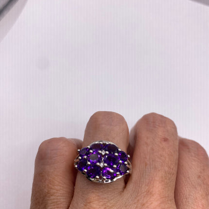 Vintage Purple Amethyst Ring Band 925 Sterling Silver