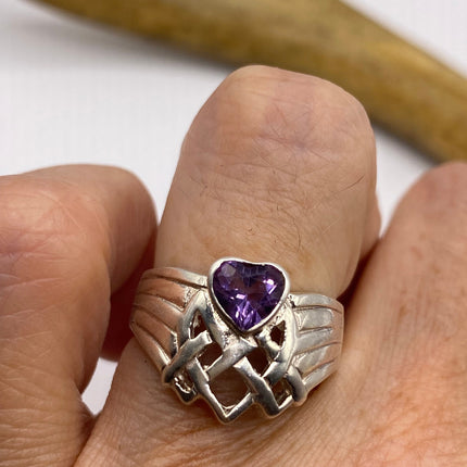 Vintage Purple Amethyst Ring Band 925 Sterling Silver