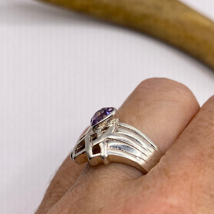 Vintage Purple Amethyst Ring Band 925 Sterling Silver