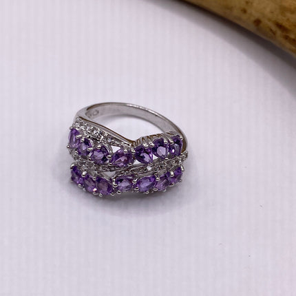 Vintage Purple Amethyst Ring Band 925 Sterling Silver