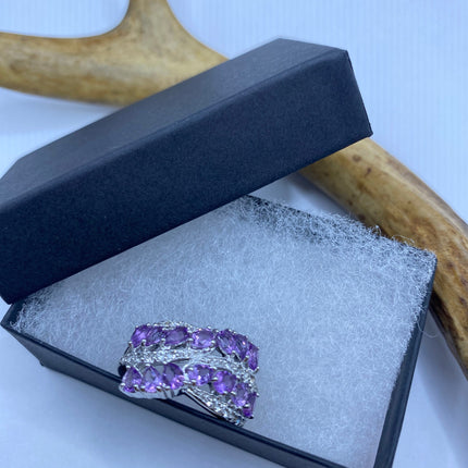 Vintage Purple Amethyst Ring Band 925 Sterling Silver