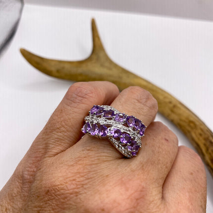 Vintage Purple Amethyst Ring Band 925 Sterling Silver