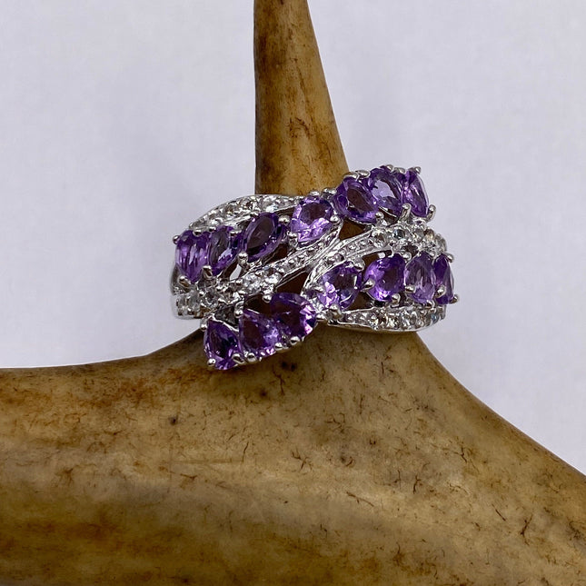 Vintage Purple Amethyst Ring Band 925 Sterling Silver